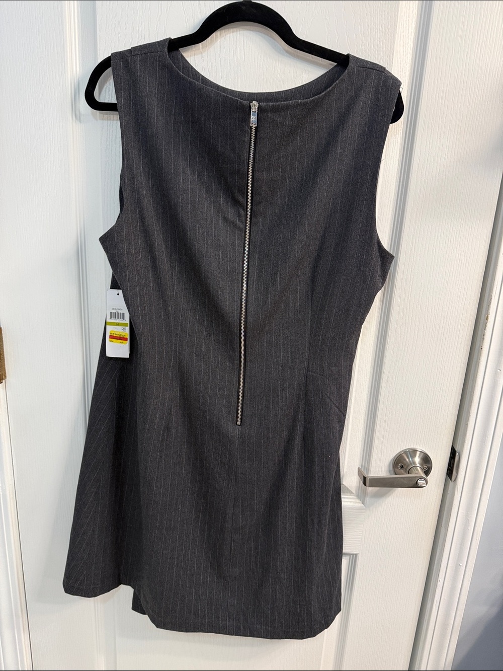 DKNY Charcoal Pinstripe Sleeveless Asymmetrical Draped  Dress